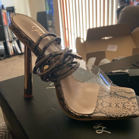 Shoes | Snake Print Clear Lace Up Heels | Poshmark
